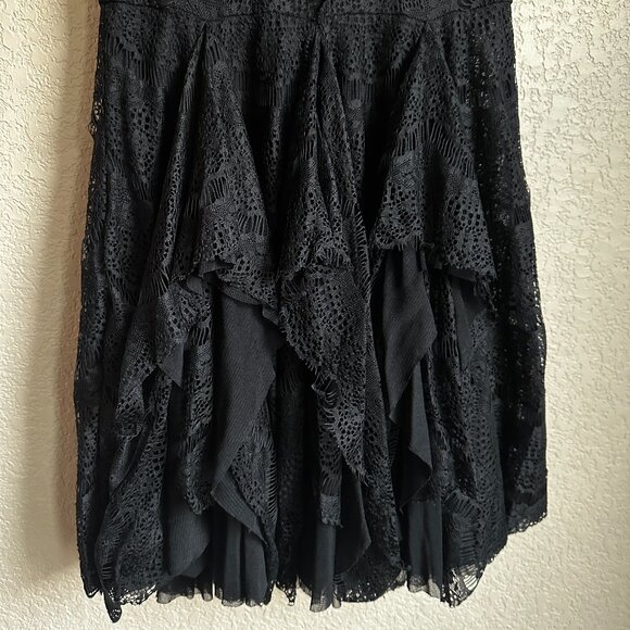 Free People Handkerchief Hem Lace Overlay Sheer Black Dress - Picture 8 of 11